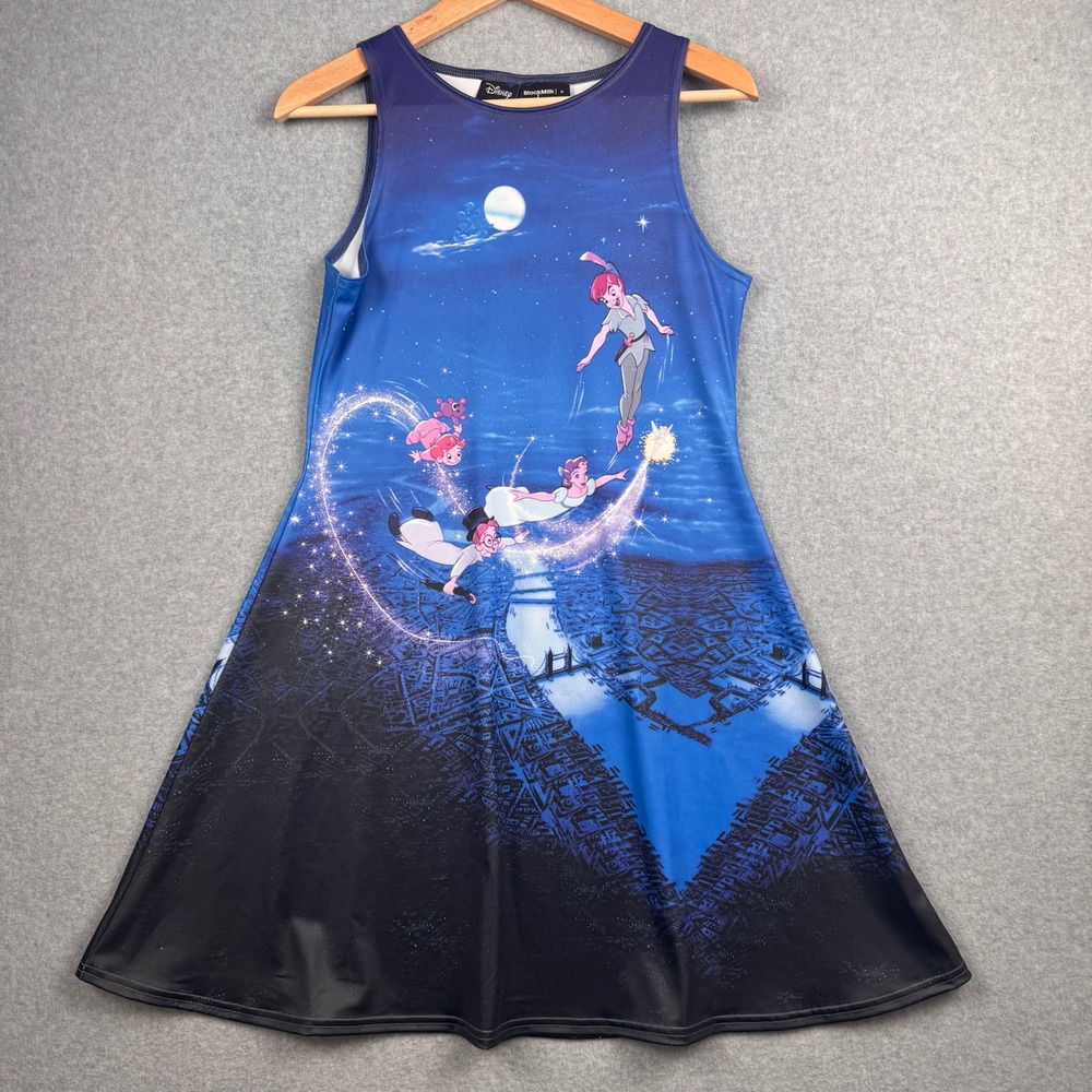 BlackMilk x Disney Peter Pan Skater Dress Womens Medium Blue London Graphic AOP